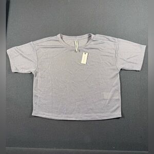 Anthropologie Shimmer Cropped Tee Silver Gray Metallic Short Sleeve Top Medium